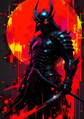 Dark Samurai Warrior with Red Moon
