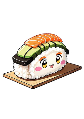 Cute Sushi Cartoon Character on Plate