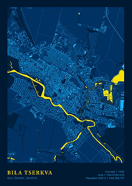 Bila Tserkva, Ukraine Map Art