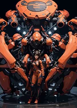 Anime Girl with Giant Orange Robot
