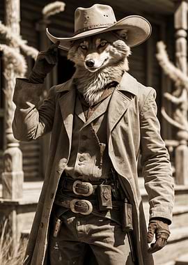 Anthropomorphic Coyote Cowboy in Sepia Tone