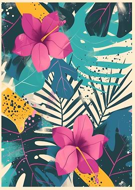 Tropical Floral Pattern with Hibiscus Flowers