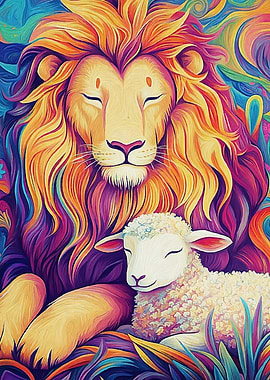 Lion Lamb Colorful