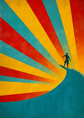 Retro Surfer on Wave Art