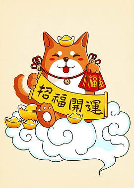 Cartoon Dog with Chinese New Year Banner