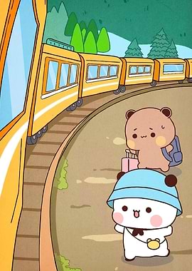 Cartoon Bears Traveling Train