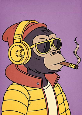 Cool Ape with Cigar and Headphones