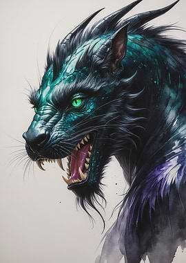 Teal-Scaled Mythic Panther — Fierce Digital Fantasy Creature