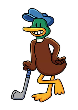 Cartoon Duck Golfer with Blue Hat