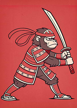 Samurai Monkey Cartoon Illustration