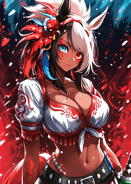 Anime Girl with Horse Ears and Feathers