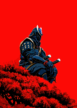 Samurai Warrior in Red Landscape