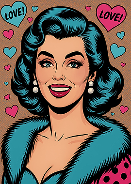 Pop Art Woman with Love Hearts