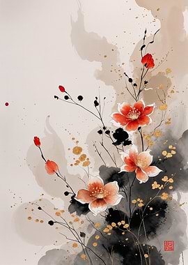 Ink and Gold Blossoms