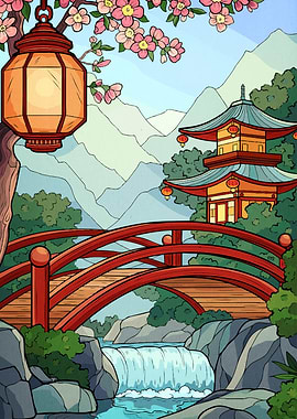 Japanese Garden Temple Bridge