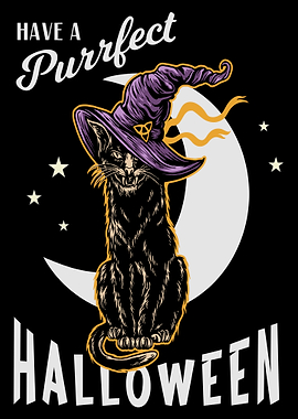 Purrfect Halloween Cat with Witch Hat