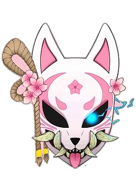 Japanese Kitsune Mask with Floral Details
