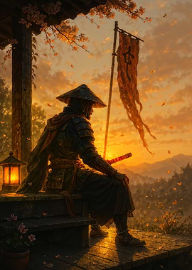 Samurai Contemplation at Sunset