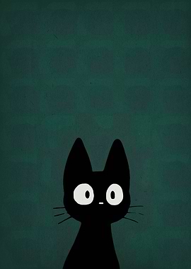 Black Cat on Green Background