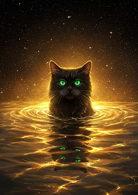Cosmic Cat in Golden Water