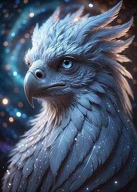 Mystic Blue Feathered Guardian — Ethereal Avian Portrait