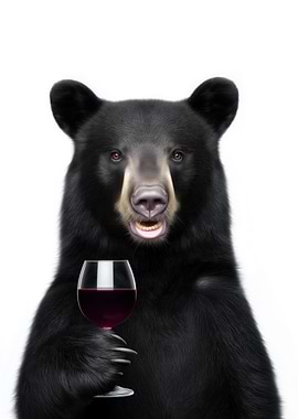 Black Bear with Wine Glass
