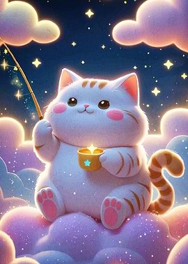 Cat Fishing Stars Clouds