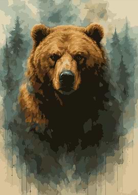 Grizzly Bear Portrait in Forest