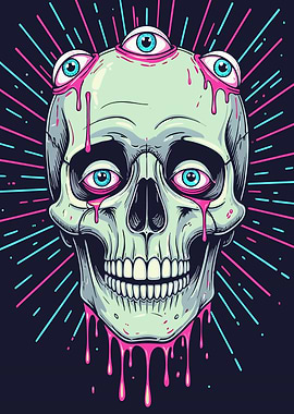 Skull with Eyes and Dripping Pink