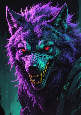 Neon Rage Wolf Portrait — Vibrant Cyberpunk Beast Illustration