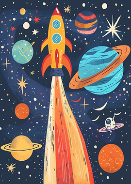 Retro Rocket Launch in Space