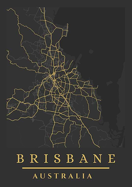 Brisbane Australia City Map Art