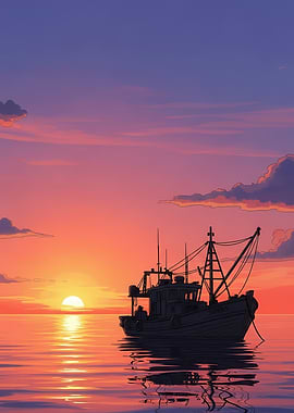 Fishing Boat at Sunset