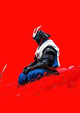 Seated Samurai in Red Field