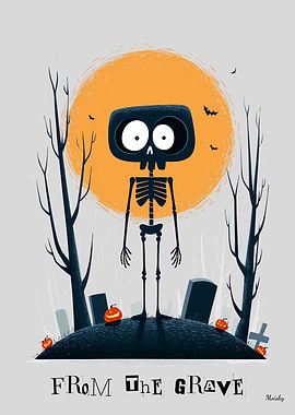From the Grave — Cute Skeleton Halloween Art