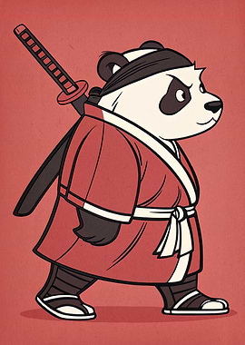 Panda Ninja Cartoon Illustration