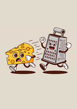 Cartoon Cheese Running from Grater