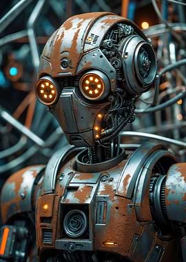 Rusted Cinematic Robot Portrait — Detailed Futuristic Android