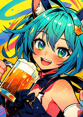 Anime Girl with Beer Mug