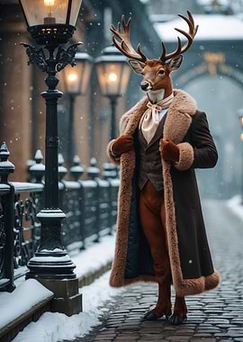 Anthropomorphic Deer in Winter Attire