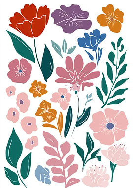 Colorful Floral Pattern on White Background