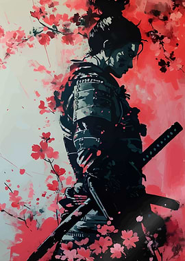Samurai with Cherry Blossoms