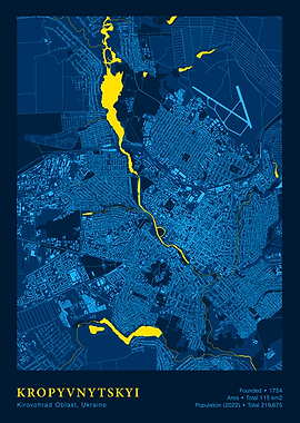Kropyvnytskyi, Ukraine City Map Art