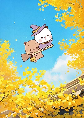 Cute Bears Flying Broomstick