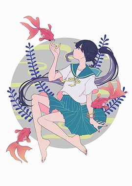 Girl with Goldfish Anime Illustration