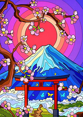Mount Fuji Cherry Blossom Landscape