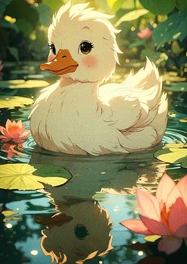 Cute Duckling Pond Lilies