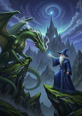 Wizard and Dragon Fantasy Art