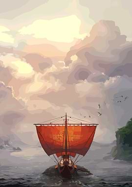 Roman Ship Sailing on the Sea