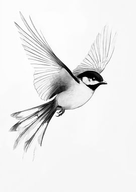 A minimalist bird in flight drawn in clean black and white